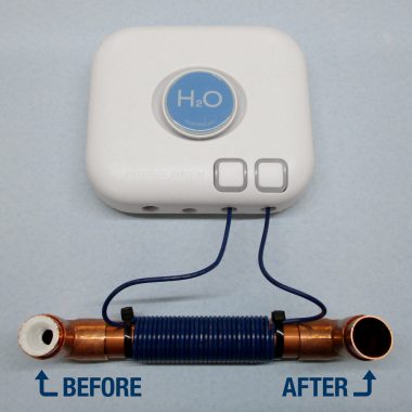 H2O Elite Labs EWC Max i Electronic Water Conditioner above before and after visual of pipes